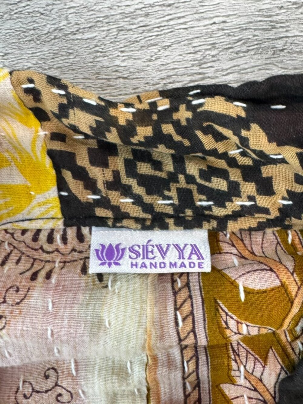 Sevya Kantha Patchwork Kimono Sleeve Handmade One Size Jacket Q21 - Picture 3 of 7